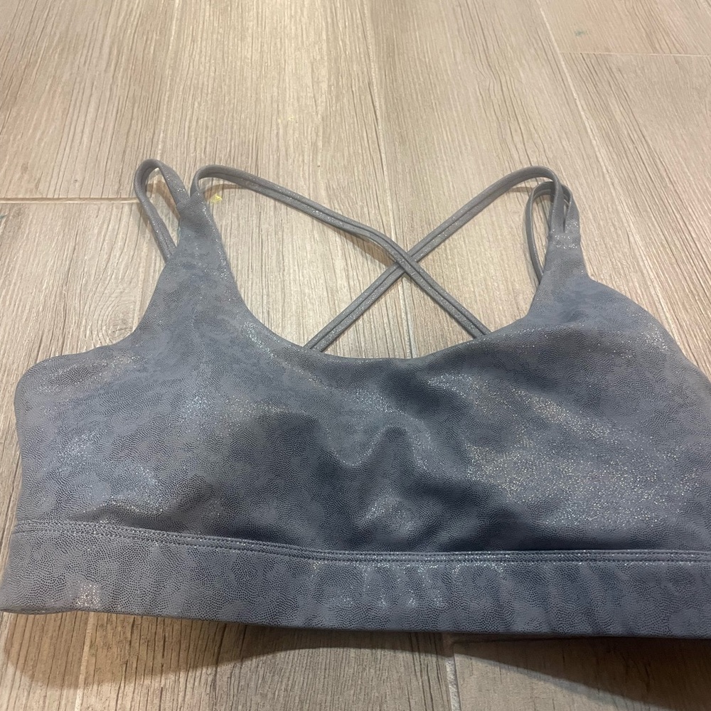 Gray Strappy metallic shimmer Sports Bra